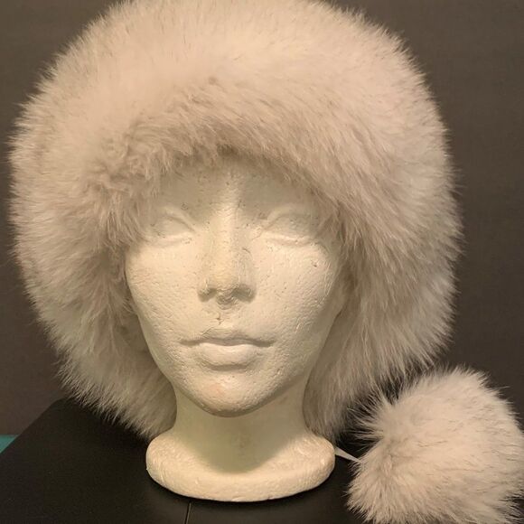 Hat, trapper Ushanka, real leather, genuine fox fur, adjustable, grey, lined - Picture 1 of 16